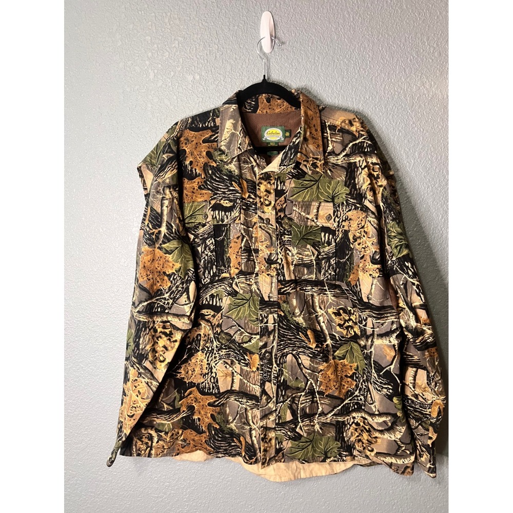 Cabelas Seclusion 3D Camo Button Down Shirt Mens 2XL Vented Hunting Cotton